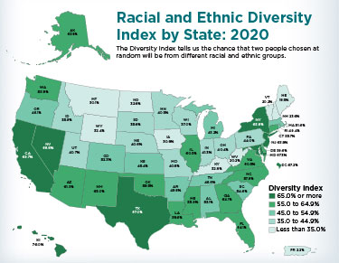 US map show racial and ethnic diversity from 2020 Census