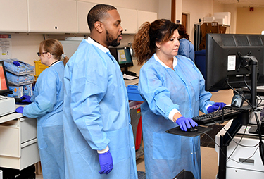 Lab workers conduct research at the Fayetteville Veterans Affairs Coastal Health Care System in North Carolina in 2020. Photo courtesy Fayetteville VA Coastal Health Care.