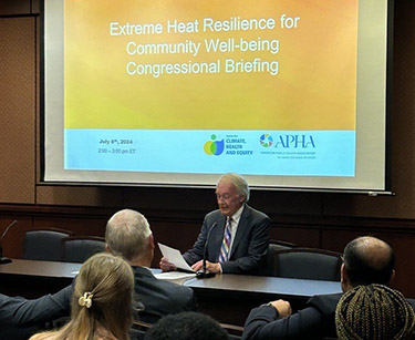 Sen Markey talks about extreme heat resistance at a congressional briefing